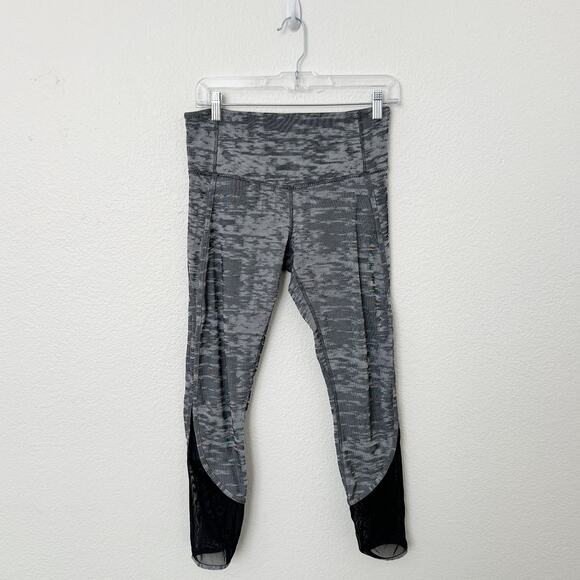 [Lululemon] Gray Jacquard Mid Rise Beat The Heat Tight Mesh Run Leggings Size 8 - Picture 2 of 11